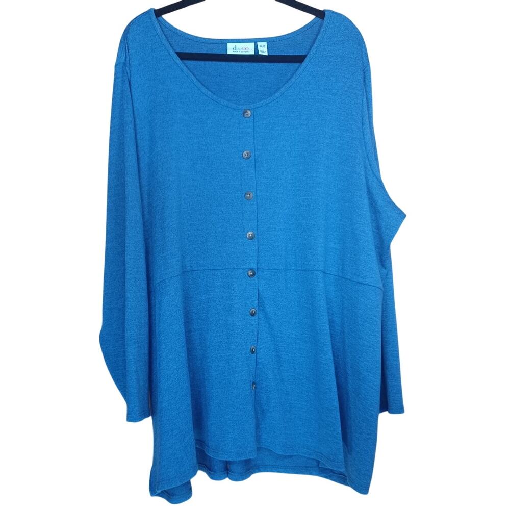 Denim & Co. Women's Blue Tunic Top Button-Up 3/4 Sleeve Size 3X